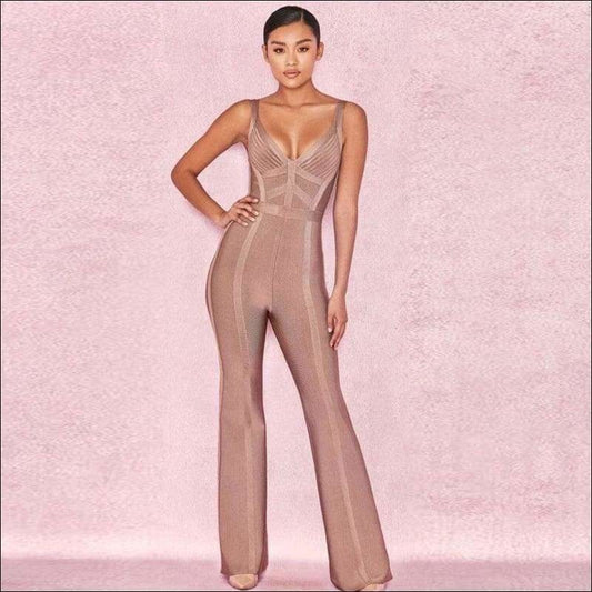 Winnal Sexy Jumpsuit Sleeveless V Neck Long Pants Wideth Back Zip