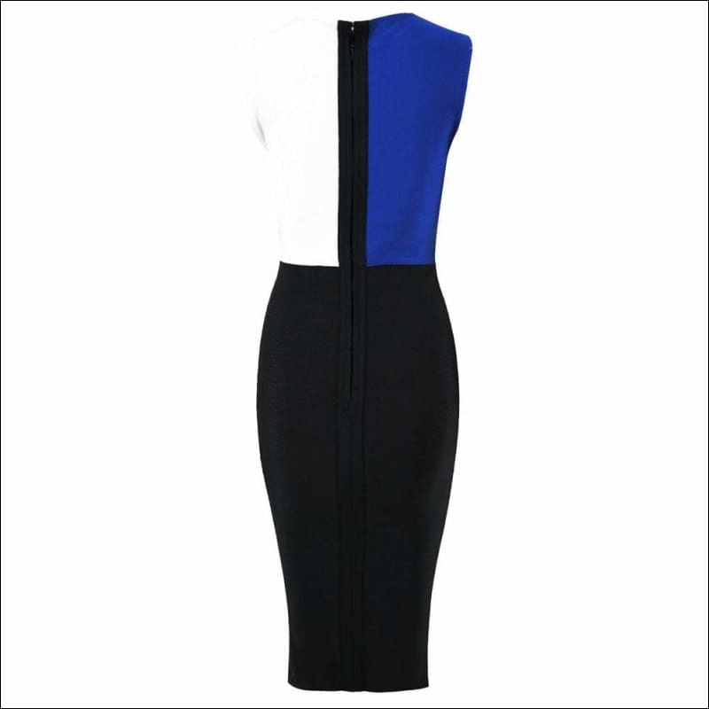 Winnal Sexy Sleeveless Round Neck Color Block Bodycon Dress For Women
