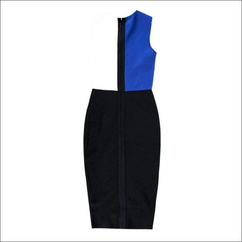 Winnal Sexy Sleeveless Round Neck Color Block Bodycon Dress For Women