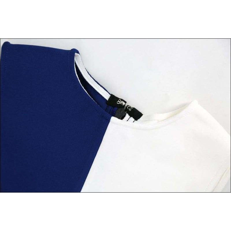 Winnal Sexy Sleeveless Round Neck Color Block Bodycon Dress For Women