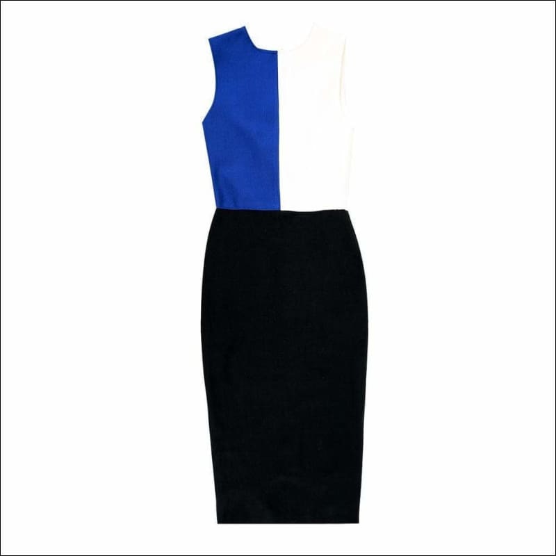 Winnal Sexy Sleeveless Round Neck Color Block Bodycon Dress For Women