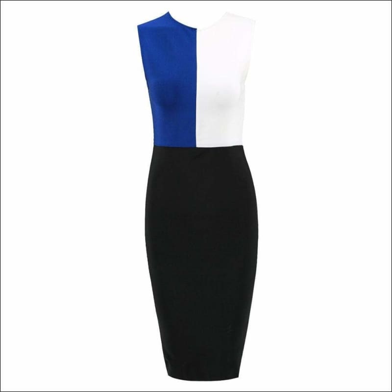 Winnal Sexy Sleeveless Round Neck Color Block Bodycon Dress For Women