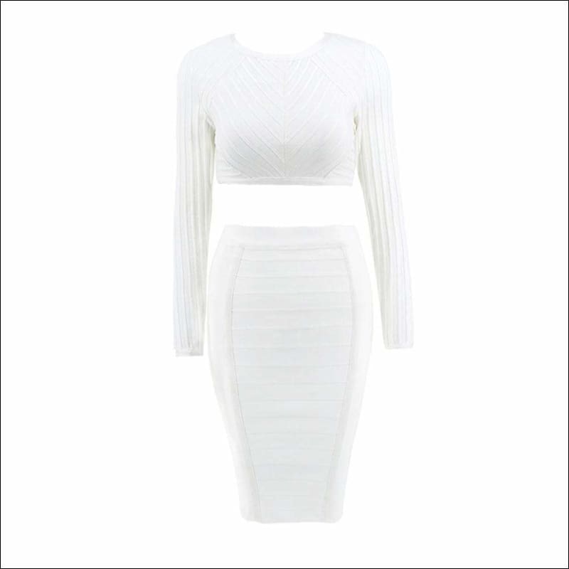 Winnal Sexy Two Piece Bodycon Dress Pannelled Scoope Neck Tank Celeb Long Sleeve Bandage Party Dresses Vestidos