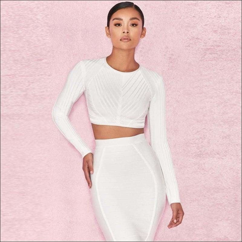 Winnal Sexy Two Piece Bodycon Dress Pannelled Scoope Neck Tank Celeb Long Sleeve Bandage Party Dresses Vestidos