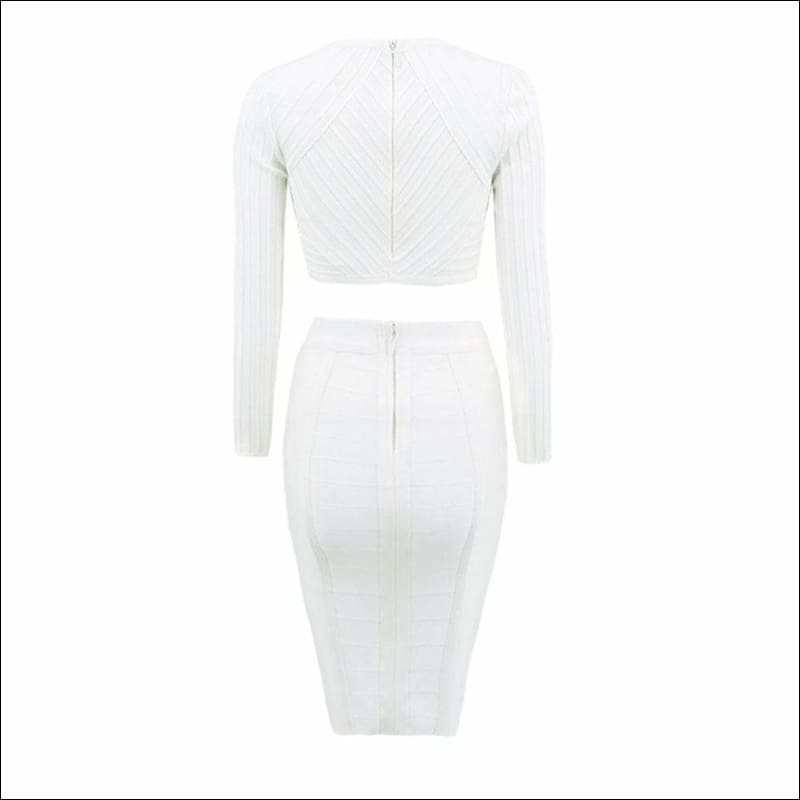 Winnal Sexy Two Piece Bodycon Dress Pannelled Scoope Neck Tank Celeb Long Sleeve Bandage Party Dresses Vestidos