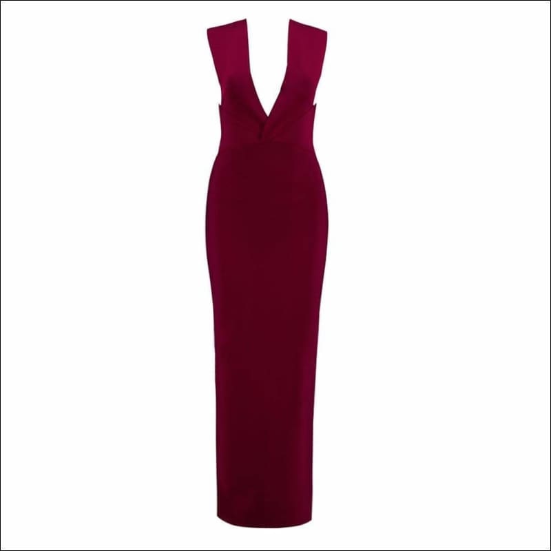 Winnal Sleevelee V-Neck Backless Long Bodycon Dress With Side Open