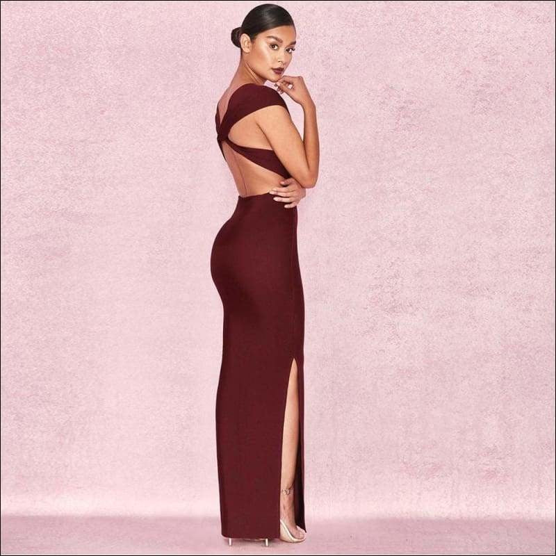 Winnal Sleevelee V-Neck Backless Long Bodycon Dress With Side Open