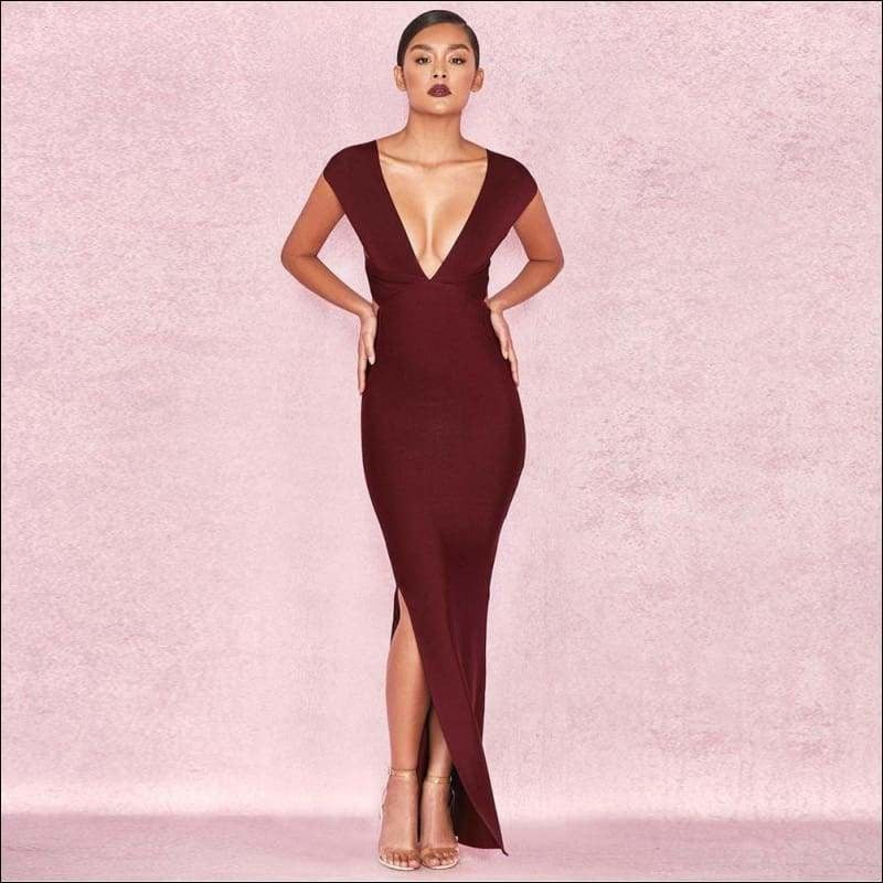 Winnal Sleevelee V-Neck Backless Long Bodycon Dress With Side Open