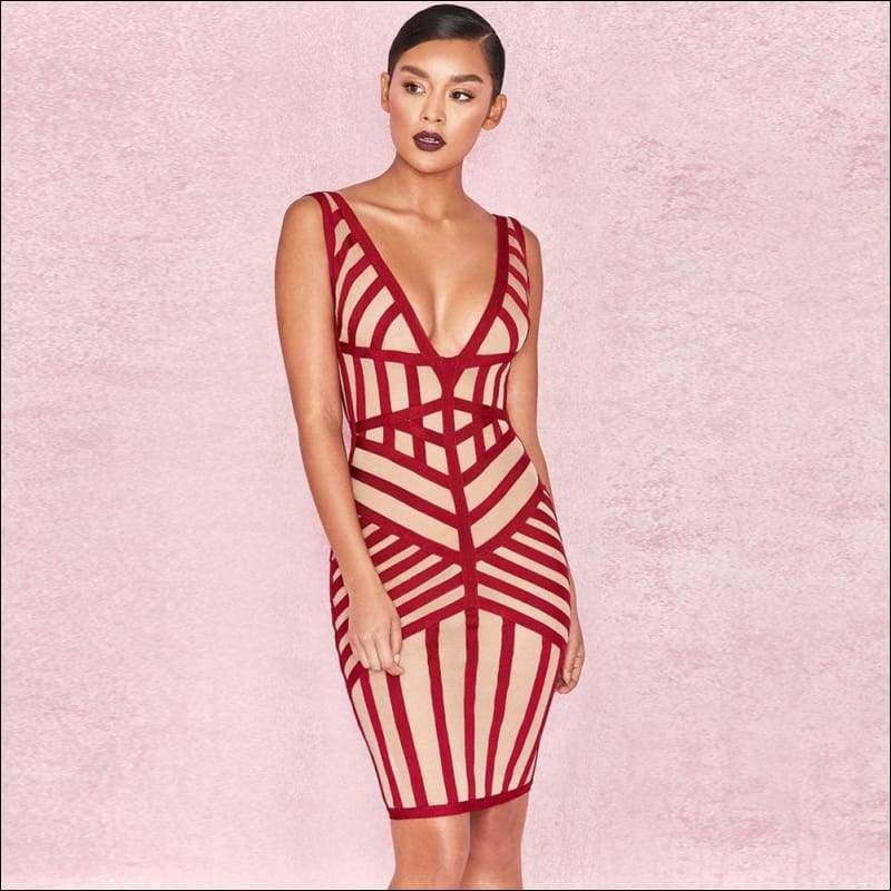 Winnal Sleeveless V-Neck Backless Short Stripe Bodycon Dress