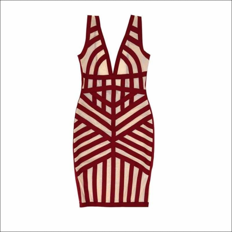 Winnal Sleeveless V-Neck Backless Short Stripe Bodycon Dress