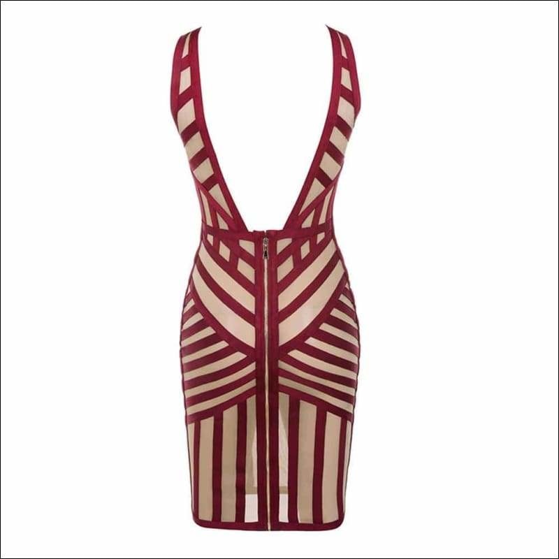 Winnal Sleeveless V-Neck Backless Short Stripe Bodycon Dress