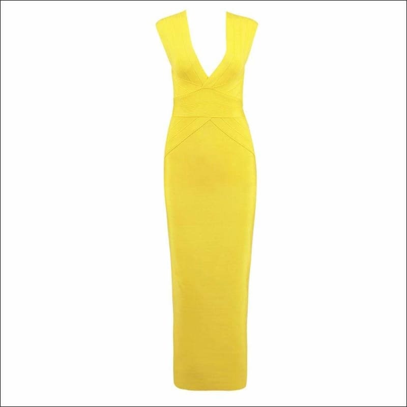 Winnal Sleeveless V-Neck Bright Yellow Long Bodycon Dress