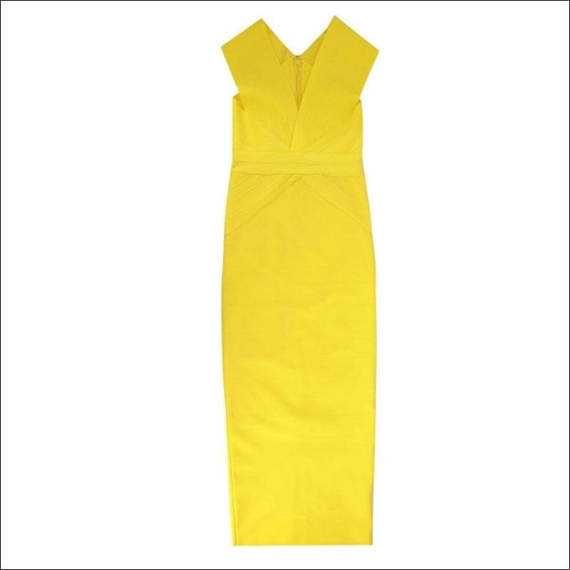 Winnal Sleeveless V-Neck Bright Yellow Long Bodycon Dress