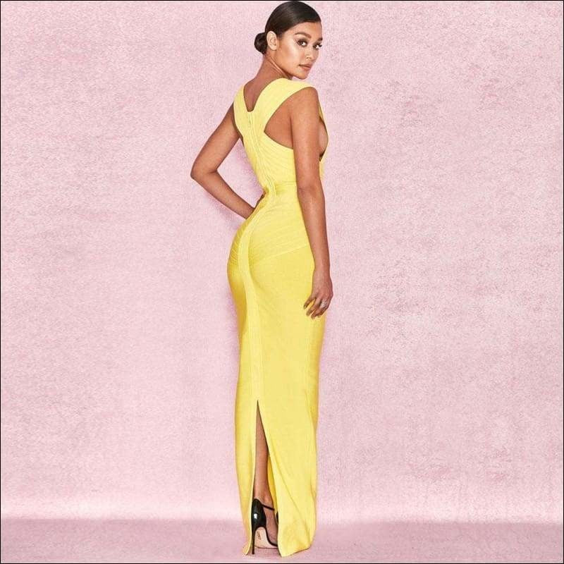 Winnal Sleeveless V-Neck Bright Yellow Long Bodycon Dress