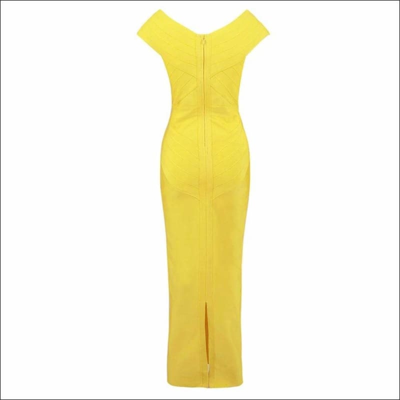 Winnal Sleeveless V-Neck Bright Yellow Long Bodycon Dress