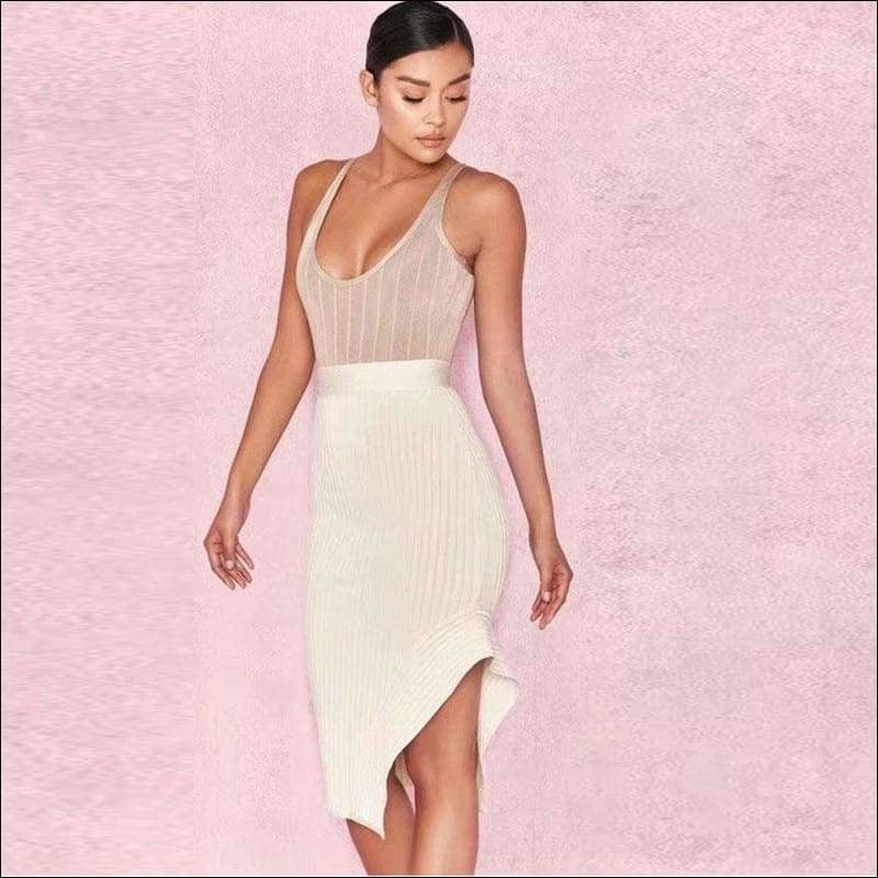 Winnal White Knee-length Bandage Pencil Skirt | bodycon skirts