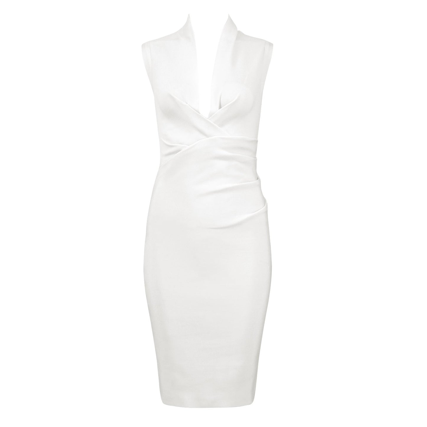 Winnal White Sleeveless V-neck Bodycon Bandage Dress With Plunging Neckline