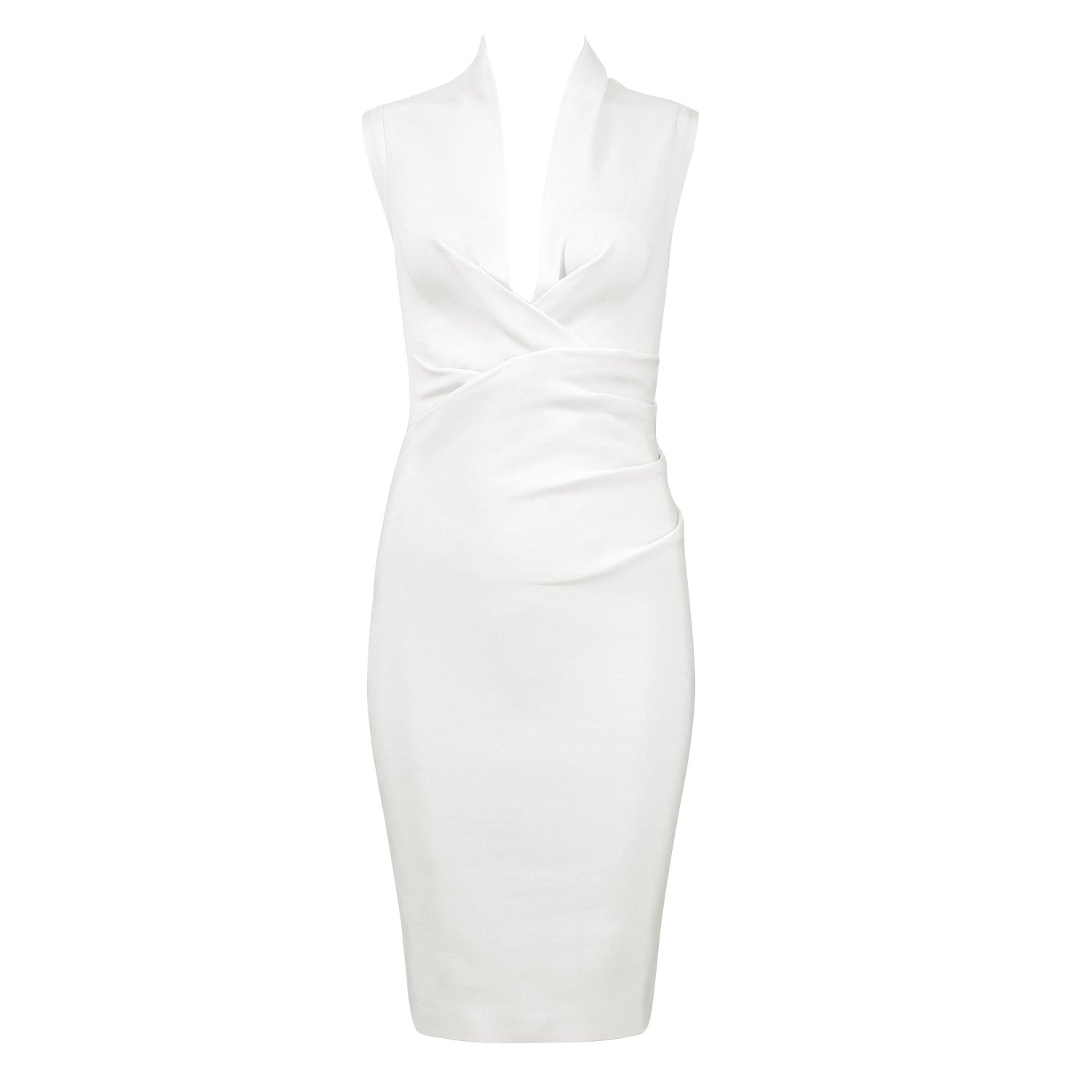 Winnal White Sleeveless V-neck Bodycon Bandage Dress With Plunging Neckline