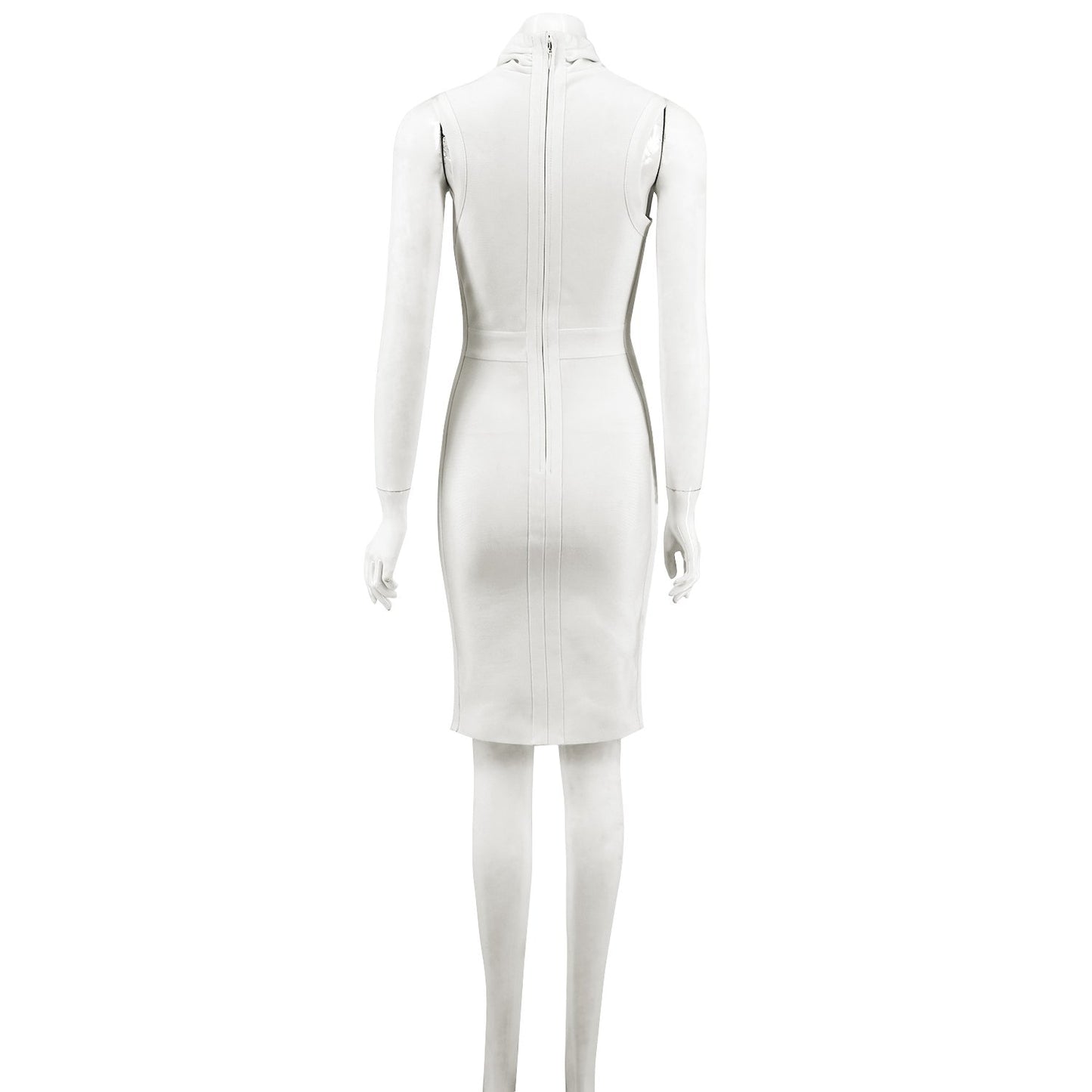 Winnal White Sleeveless V-neck Bodycon Bandage Dress With Plunging Neckline