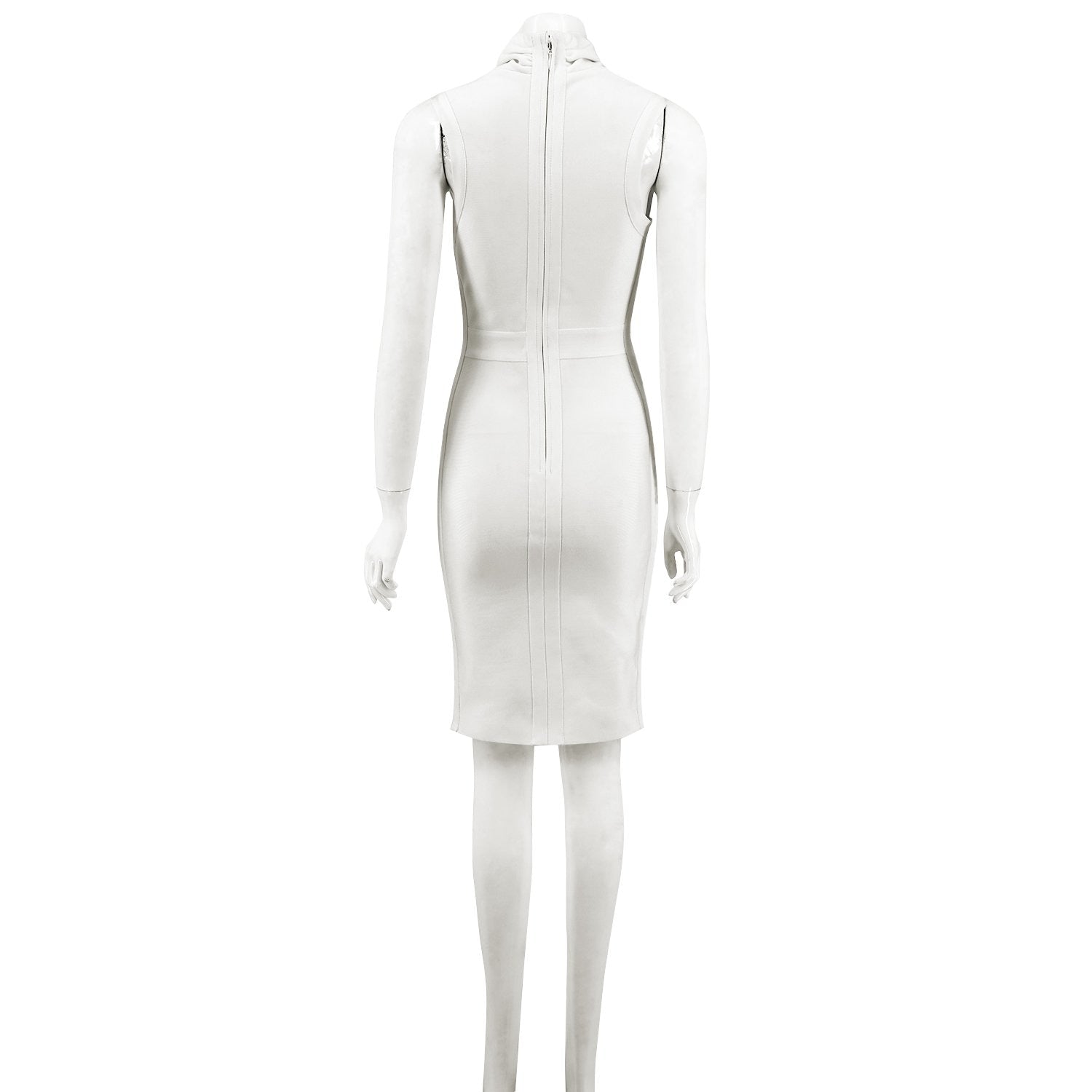 Winnal White Sleeveless V-neck Bodycon Bandage Dress With Plunging Neckline