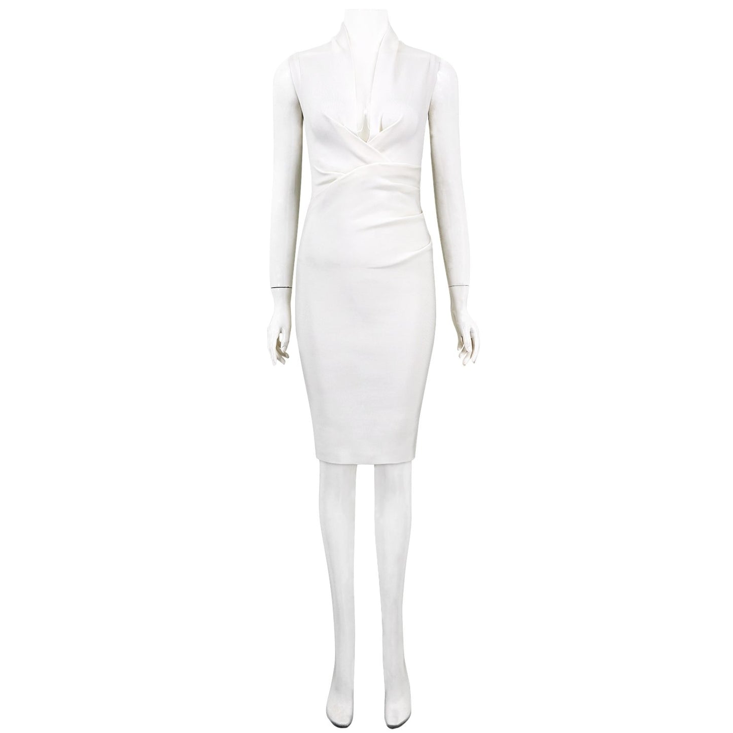 Winnal White Sleeveless V-neck Bodycon Bandage Dress With Plunging Neckline