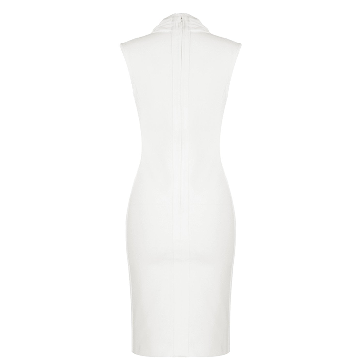 Winnal White Sleeveless V-neck Bodycon Bandage Dress With Plunging Neckline