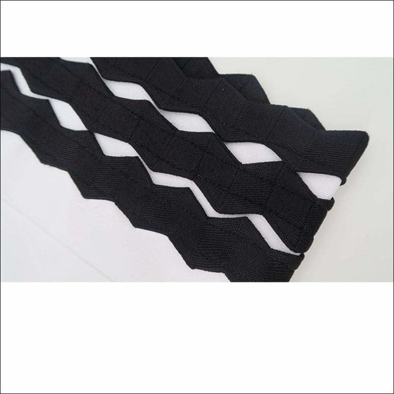 Winnal Women Black And White Contrast Wave Stripe Off Shoulder Ruffles Bodycon Midi Dress