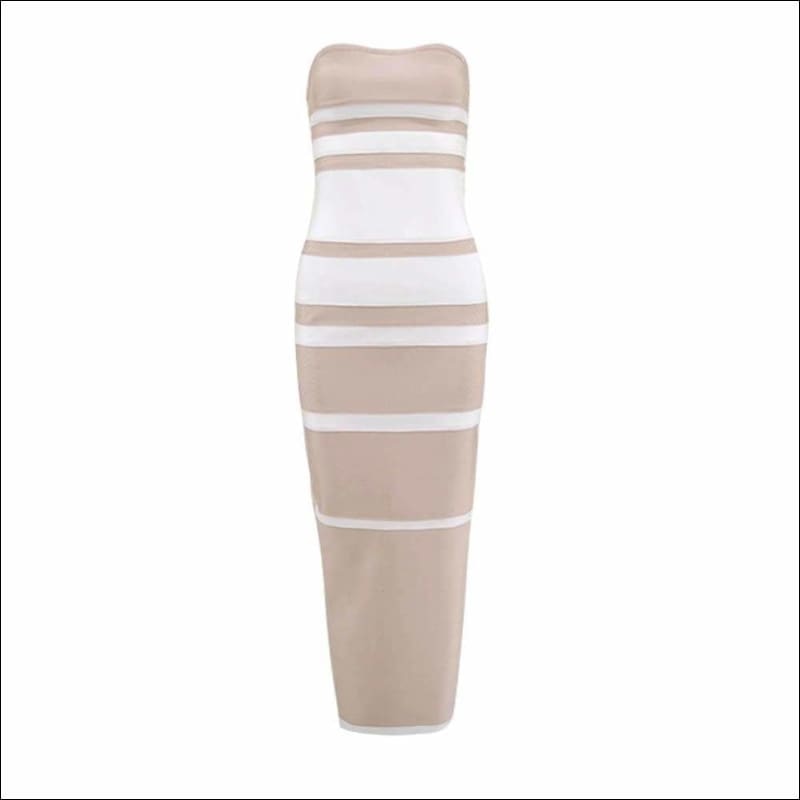 Winnal Women Sexy Straight strapless neckline Color-Block Bandage Midi Bodycon Dress