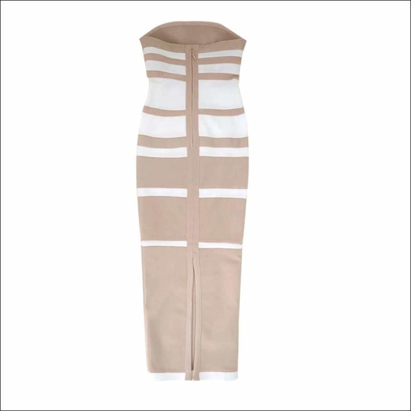 Winnal Women Sexy Straight strapless neckline Color-Block Bandage Midi Bodycon Dress