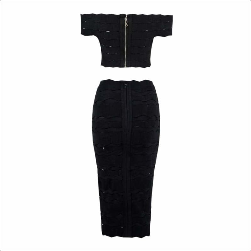 Winnal Women’s Bandage Crop Off Shoulder Wave Cut Out Party Mini 2pc sets Sleeveless Bodycon