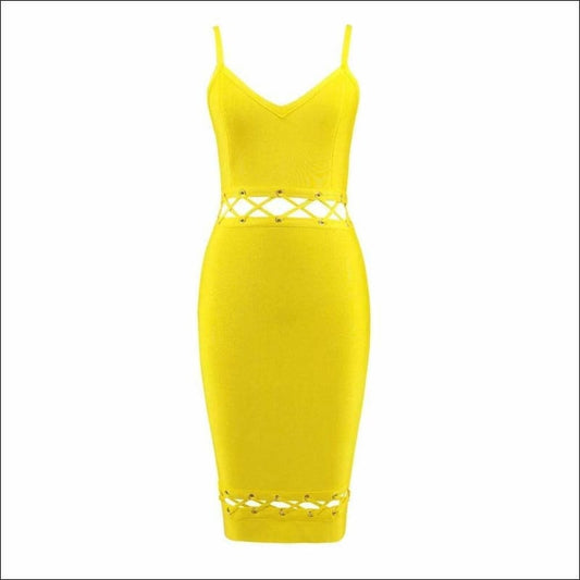 Winnal Women’s Bandage Off Shoulder High Waist Howllow Loop Sleeveless Neckline Bodycon Dress