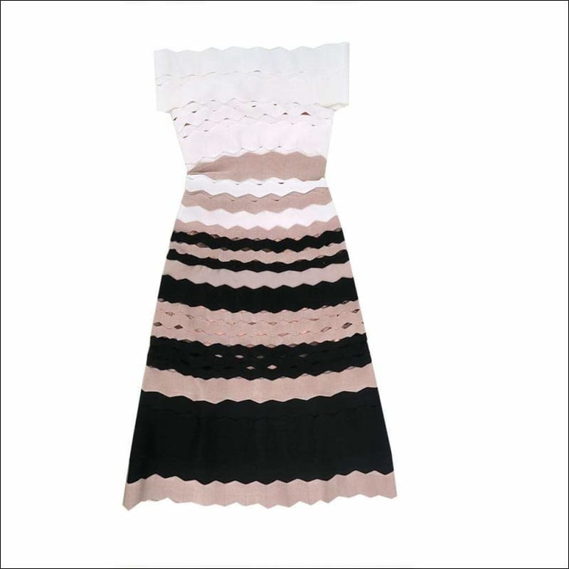 Winnal Women’s Bandage Off Shoulder Wave Howllow Cut Out Sleeveless Two Tone Bodycon Dress