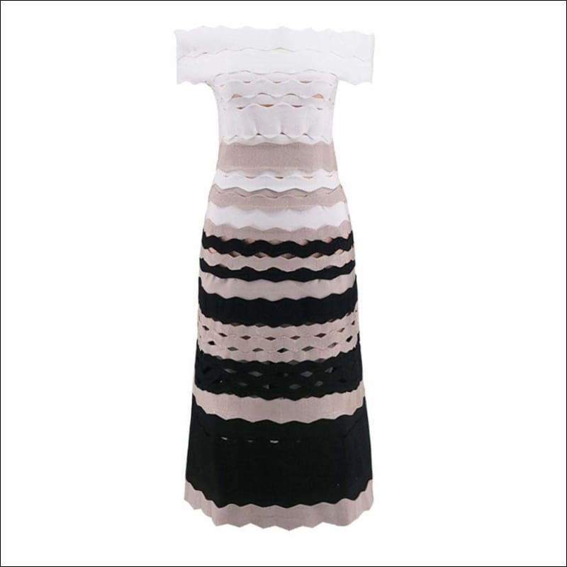 Winnal Women’s Bandage Off Shoulder Wave Howllow Cut Out Sleeveless Two Tone Bodycon Dress