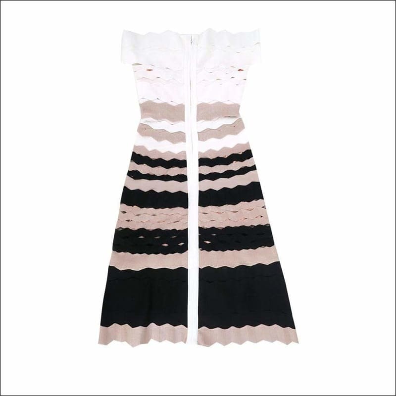 Winnal Women’s Bandage Off Shoulder Wave Howllow Cut Out Sleeveless Two Tone Bodycon Dress