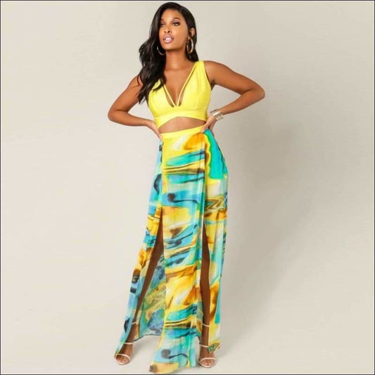 Winnal Women’s Bandgage Tops Sets Long Maxi Printed Dressess For Prom Vestidos Elastic Waist Bohemian Skirt