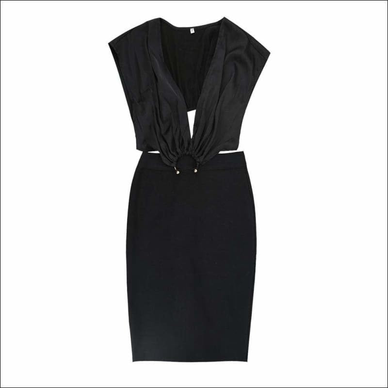 Winnal Women’s Black Midi Front Hanger Off Shoulder Bandage Dress