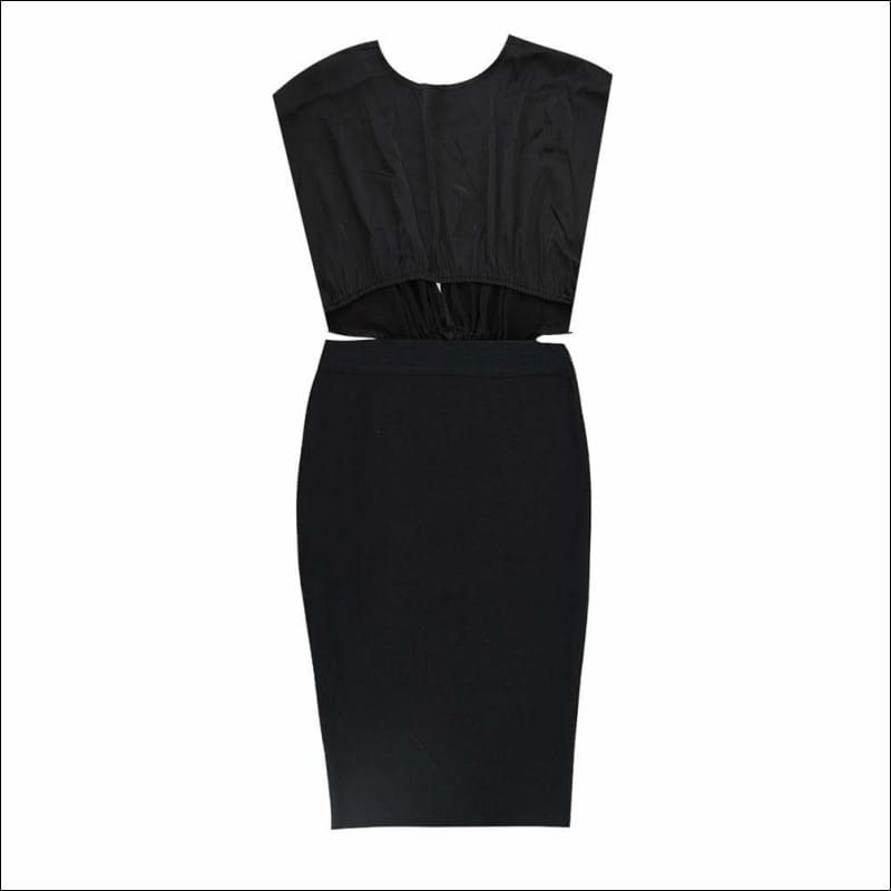 Winnal Women’s Black Midi Front Hanger Off Shoulder Bandage Dress
