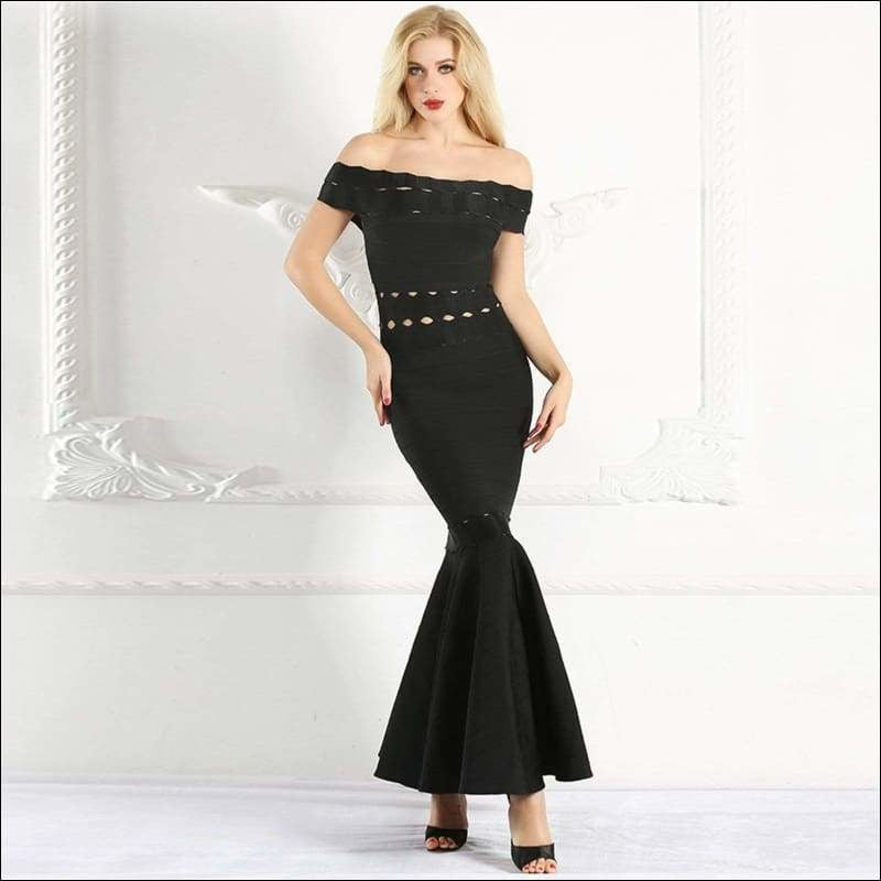 Winnal Women’s Fitted Fishtail Jacquard Long Rayon Bandage Skirt One Shoulder Braidsmaide Dress