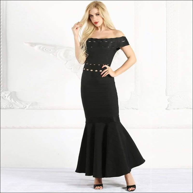 Winnal Women’s Fitted Fishtail Jacquard Long Rayon Bandage Skirt One Shoulder Braidsmaide Dress