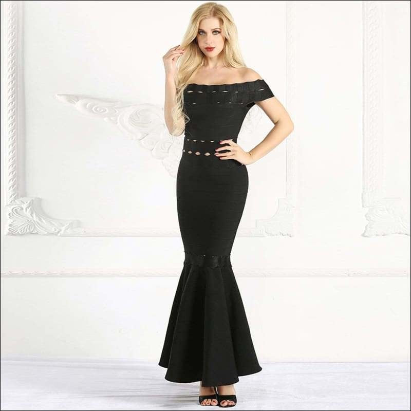 Winnal Women’s Fitted Fishtail Jacquard Long Rayon Bandage Skirt One Shoulder Braidsmaide Dress