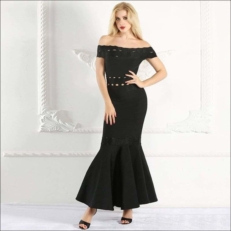 Winnal Women’s Fitted Fishtail Jacquard Long Rayon Bandage Skirt One Shoulder Braidsmaide Dress