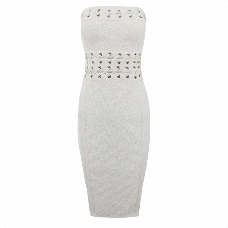 Winnal Women’s Hollow Out White Lace Off Shoulder Bodycon Bandage Dress