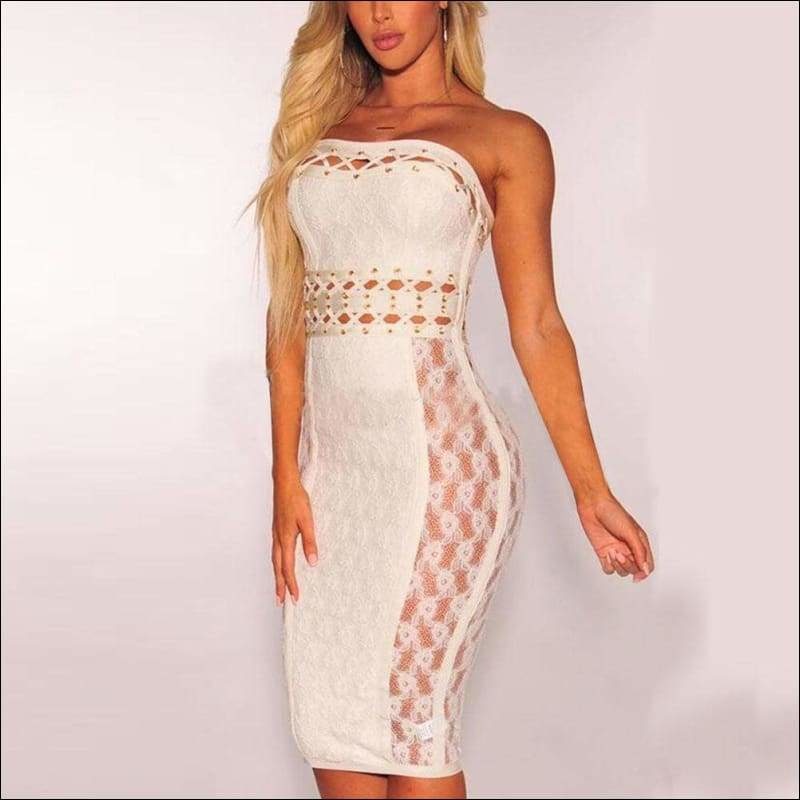 Winnal Women’s Hollow Out White Lace Off Shoulder Bodycon Bandage Dress