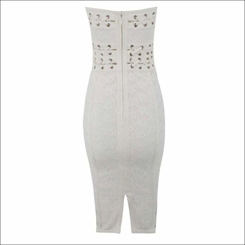Winnal Women’s Hollow Out White Lace Off Shoulder Bodycon Bandage Dress