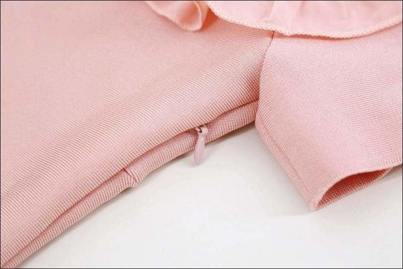 Winnal Women’s Light Pink Bardot Neck Off The Shoulder Bodycon Dress