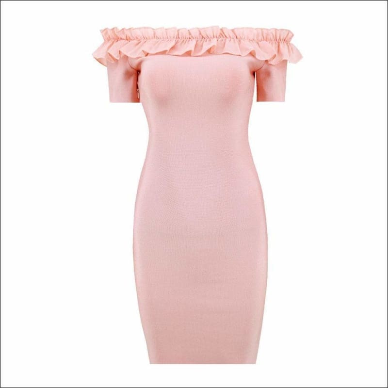 Winnal Women’s Light Pink Bardot Neck Off The Shoulder Bodycon Dress