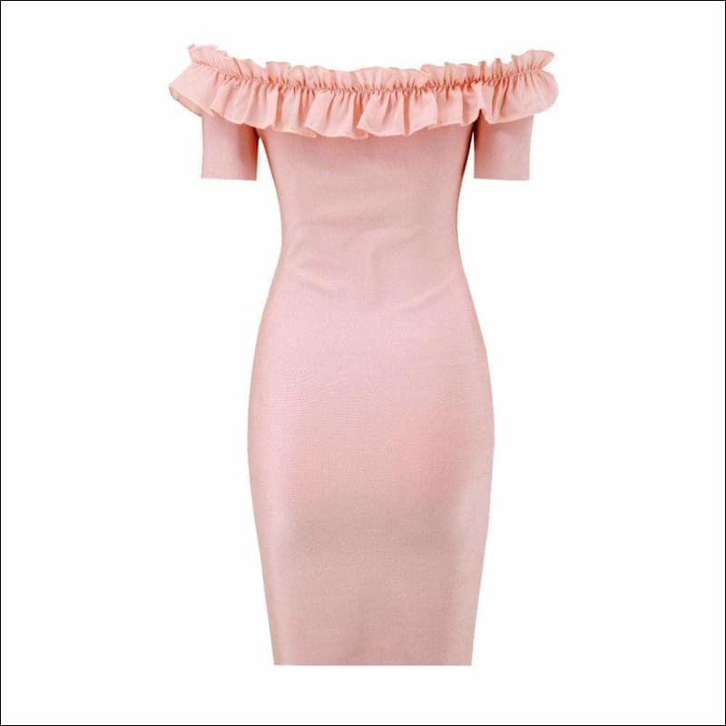Winnal Women’s Light Pink Bardot Neck Off The Shoulder Bodycon Dress