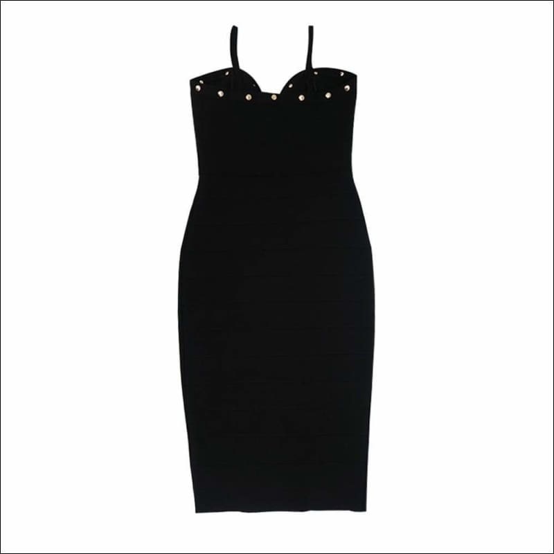 Winnal Women’s Off Shoulder High Waist Sleeveless Studded Front-Zip Bandage Sling Dress