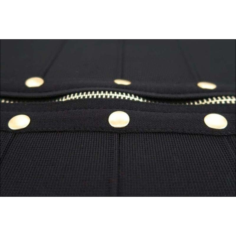 Winnal Women’s Off Shoulder High Waist Sleeveless Studded Front-Zip Bandage Sling Dress