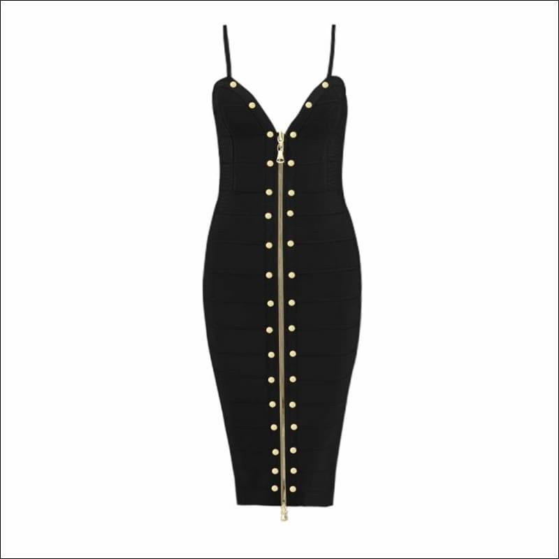 Winnal Women’s Off Shoulder High Waist Sleeveless Studded Front-Zip Bandage Sling Dress